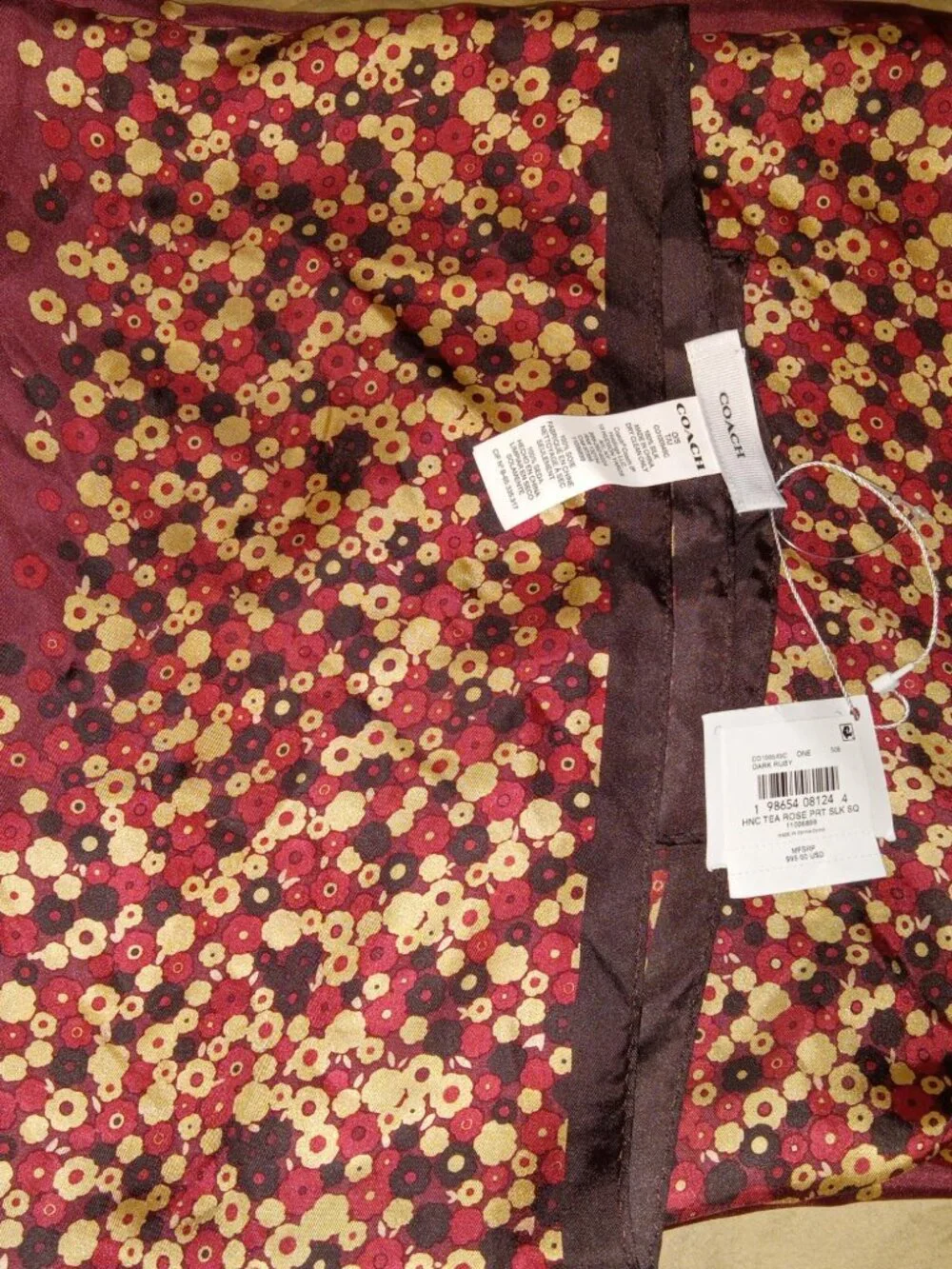 Coach Tea Rose Print Silk Scarf